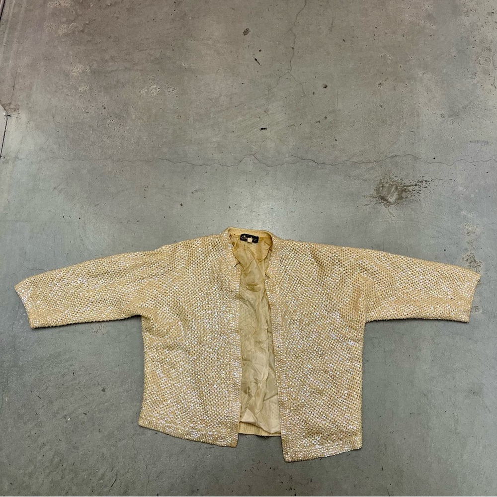Vintage Cyn Les sequin beaded cardigan sweater tagged size 40